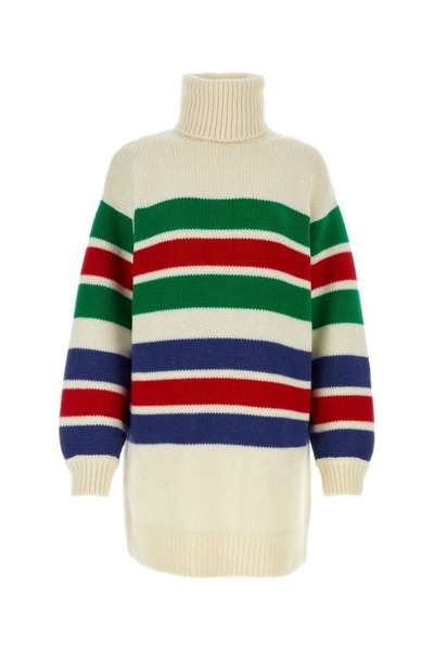 Shop Gucci Woman Embroidered Wool Sweater Dress In Multicolor