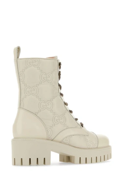 Shop Gucci Woman Ivory Leather Ankle Boots In White