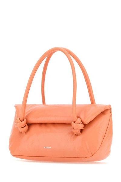 Shop Jil Sander Woman Peach Pink Leather Small Knot Handle Handbag
