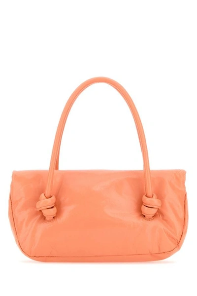 Shop Jil Sander Woman Peach Pink Leather Small Knot Handle Handbag