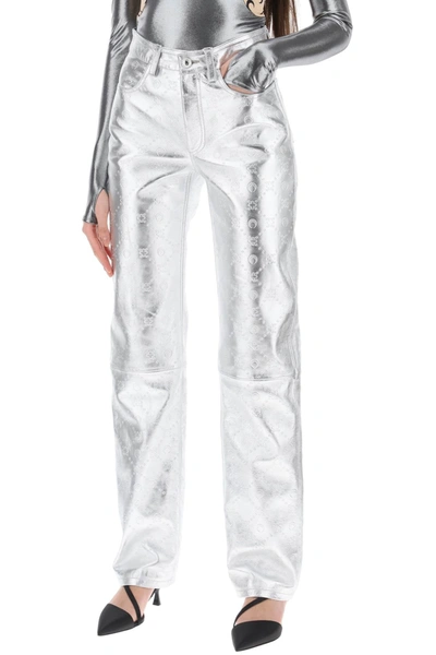 Shop Marine Serre Moonogram Pants In Laminated Leather Women In Silver