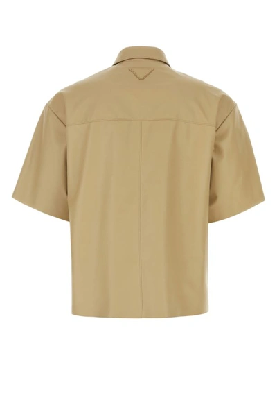 Shop Prada Man Beige Leather Shirt In Brown
