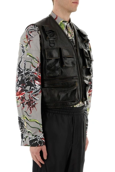 Shop Prada Man Black Leather Vest