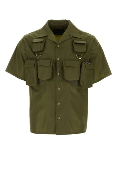 Shop Prada Man Olive Green Re-nylon Shirt