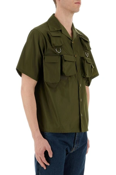 Shop Prada Man Olive Green Re-nylon Shirt