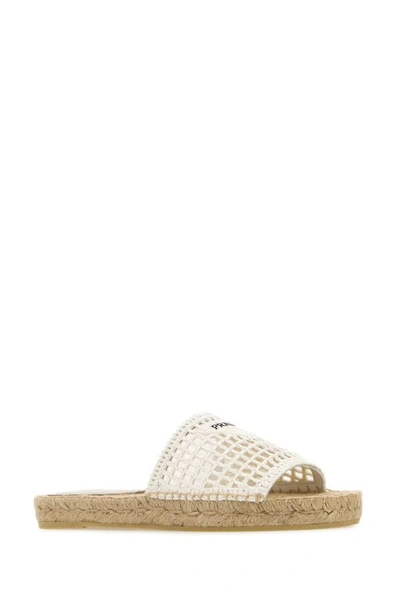 Shop Prada Woman White Crochet Slippers