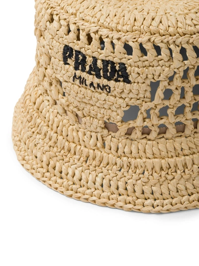 Shop Prada Women Beige Crochet Bucket Hat In Cream