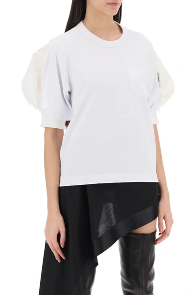 Shop Sacai Nylon Insert T-shirt With Women In White