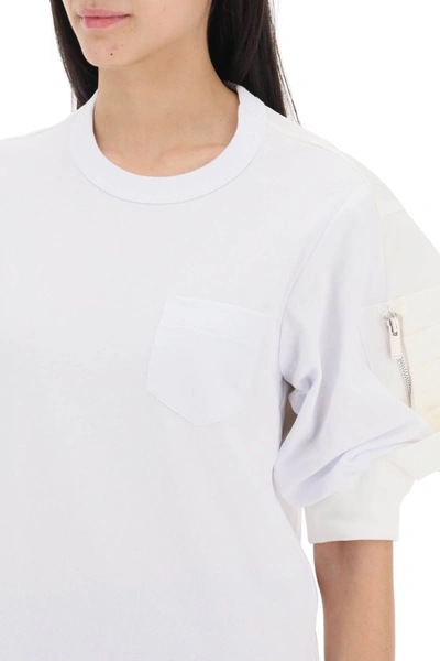 Shop Sacai Nylon Insert T-shirt With Women In White