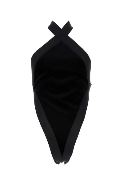 Shop Saint Laurent Woman Black Velvet Bodysuit
