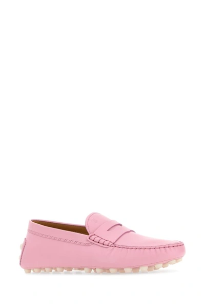 Shop Tod's Woman Pink Leather Gommino Bubble Loafers