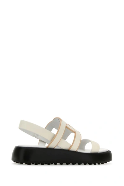 Shop Tod's Woman White Leather Chain Sandals