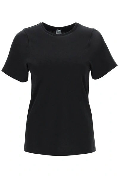 Shop Totême Toteme Monogram-embroidered Curved T-shirt Women In Black