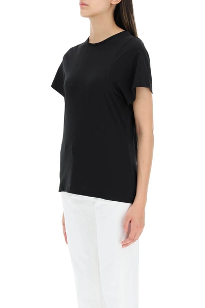 Shop Totême Toteme Monogram-embroidered Curved T-shirt Women In Black