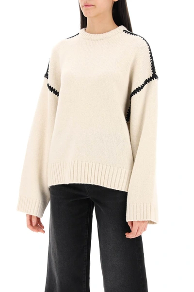Shop Totême Toteme Sweater With Contrast Embroideries Women In Cream