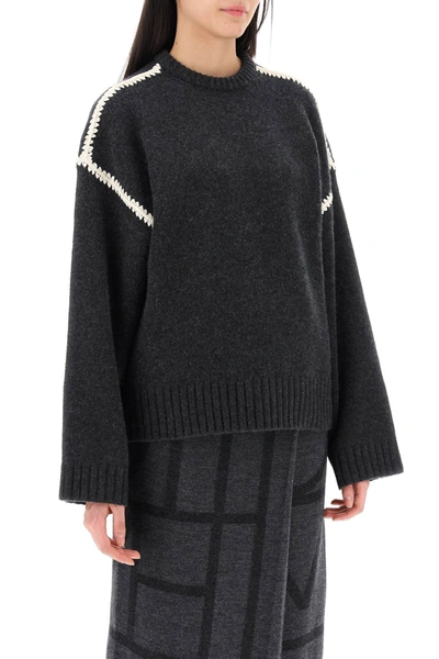 Shop Totême Toteme Sweater With Contrast Embroideries Women In Gray