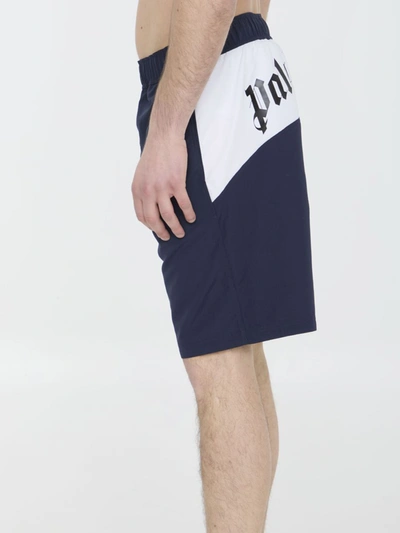 Palm Angels Logo Swimshorts Featuring Pockets In Blue