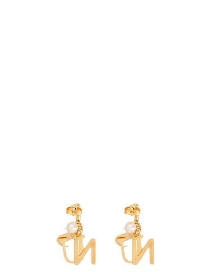 Shop Sunnei Logo Pearl Earrings In Gold