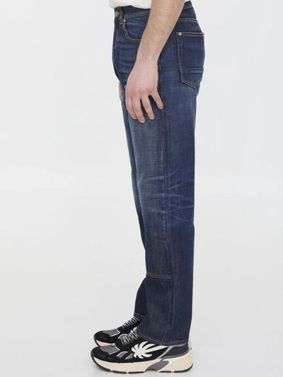 Palm Angels Monogram-embroidered Wide-leg Jeans In Blue