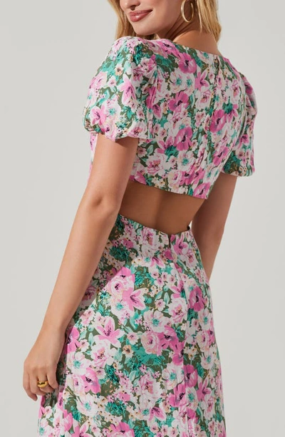 Shop Astr Dayanara Floral Puff Sleeve Cutout Maxi Dress In Green Pink Floral