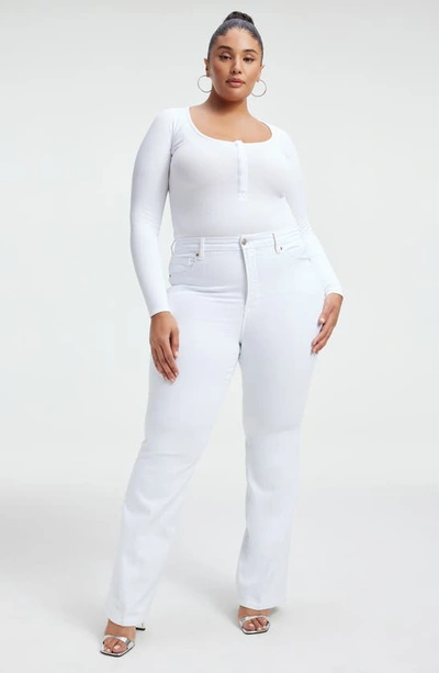 Shop Good American Good Classic High Waist Bootcut Jeans In White001