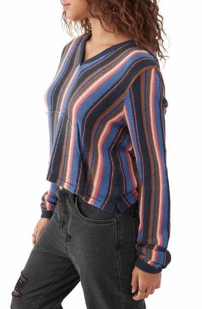 Shop O'neill Catamaran Stripe Hooded Sweater In Classic Blue