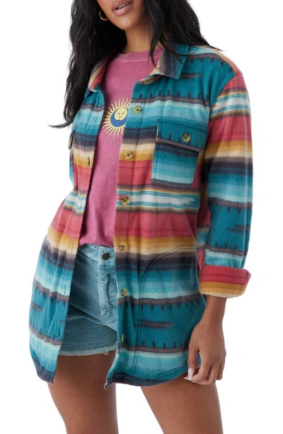 Shop O'neill Collins Plaid Fleece Button-up Shirt In Teal Multi Colored