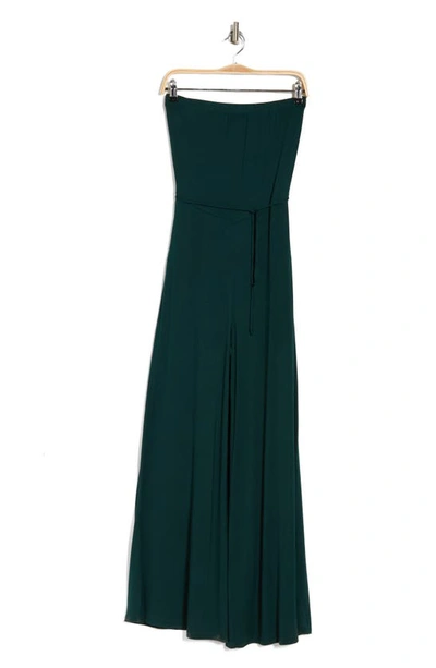 Shop Go Couture Strapless Wide Leg Jumpsuit In Hunter Green
