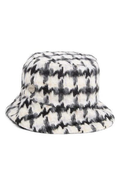 Shop Nine West Houndstooth Faux Fur Reversible Bucket Hat In Black