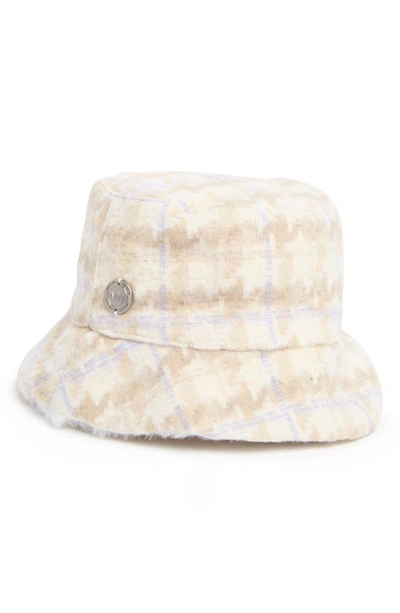 Shop Nine West Houndstooth Faux Fur Reversible Bucket Hat In Grey