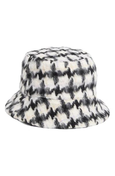 Shop Nine West Houndstooth Faux Fur Reversible Bucket Hat In Black