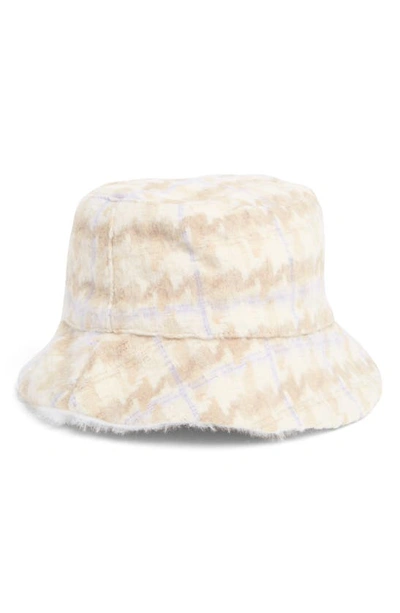 Shop Nine West Houndstooth Faux Fur Reversible Bucket Hat In Grey