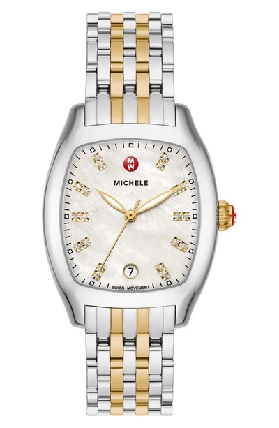 Michele Jolie Diamond Two-tone Bracelet Watch, 40mm In Two Tone