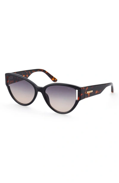 Shop Guess 56mm Gradient Butterfly Sunglasses In Shiny Black / Gradient Smoke