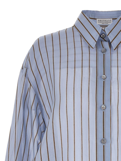 Shop Brunello Cucinelli Cotton And Silk Blend Shirt In Clear Blue