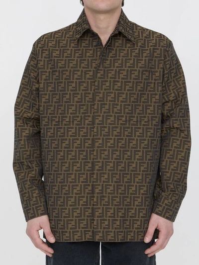 Shop Fendi Ff Jacquard Fabric Shirt In Beige