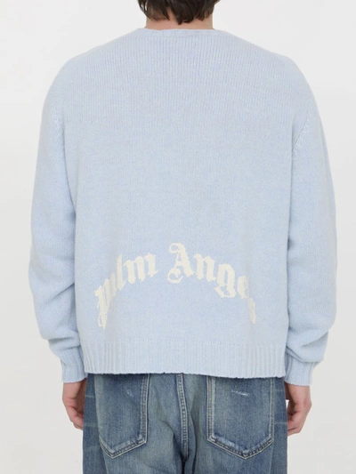 Shop Palm Angels Logo Sweater In Blue