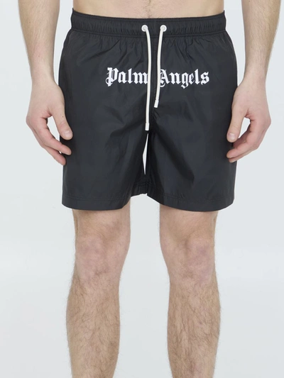 Shop Palm Angels Logo Swimshorts In Black