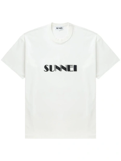 Shop Sunnei Big Logo Embroidered T-shirt In White