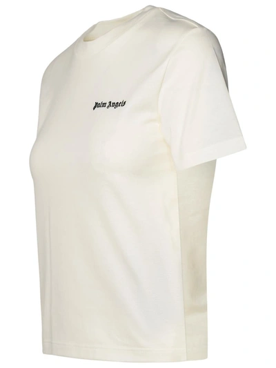 Shop Palm Angels Ivory Cotton Crop T-shirt In Avorio