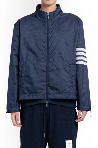 Shop Thom Browne 4-bar Ripstop Windbreaker Jacket In Blue