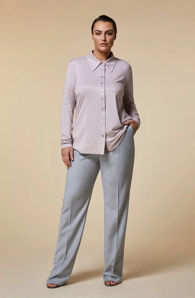 Shop Marina Rinaldi Flannel Stretch Virgin Wool Pants In Light Grey