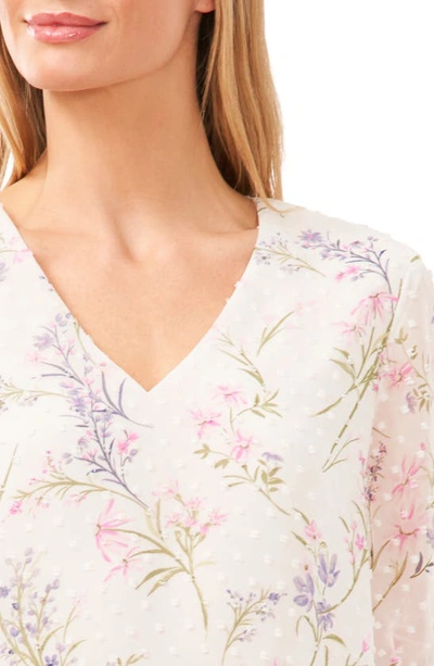 Shop Cece Floral Clip Dot Chiffon Top In New Ivory