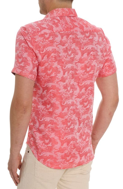 Shop Robert Graham Poseidon Short Sleeve Linen & Cotton Jacquard Button-up Shirt In Coral