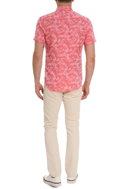 Shop Robert Graham Poseidon Short Sleeve Linen & Cotton Jacquard Button-up Shirt In Coral