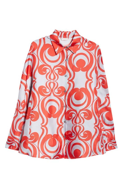 Shop Dries Van Noten Print Oversize Silk Button-up Shirt In Red 352