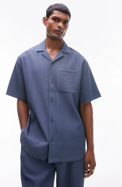 Shop Topman Oversize Plissé Camp Shirt In Light Blue
