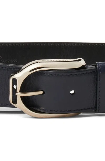 Shop Ralph Lauren Purple Label Welington Calfskin Leather Belt In Marine Navy