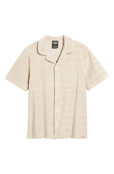 Shop Ugg Tasman Jacquard French Terry Braid Button-up Shirt In Putty