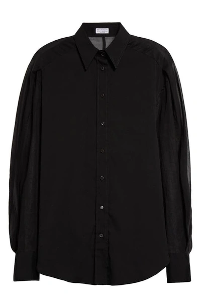 Shop Brunello Cucinelli Monili Trim Long Sleeve Button-up Shirt In C101 Black